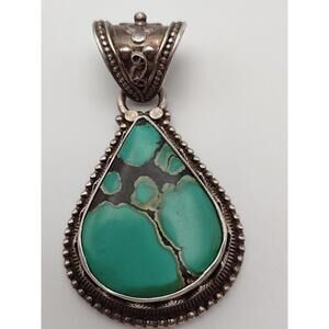 Large Southwestern Turquoise Silver Pendant Artisan 42.11g